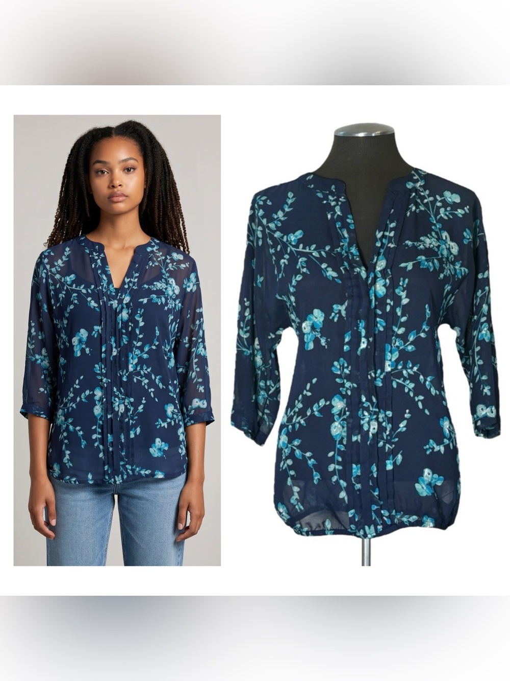 GAP - Sheer Floral Pleated Dolman Sleeve Blouse – Medium